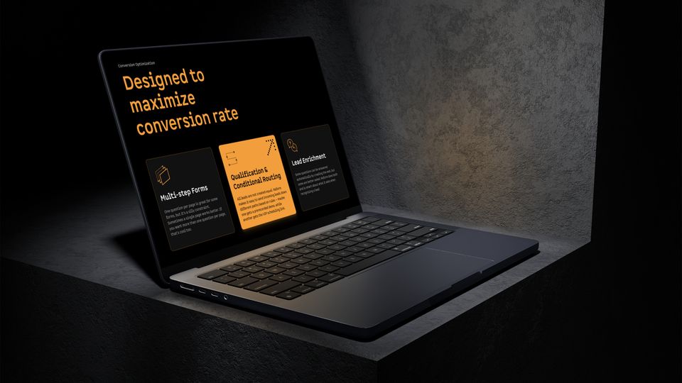 Reform conversion optimization landing page — multi-step forms, conditional routing, and lead enrichment features on dark laptop mockup